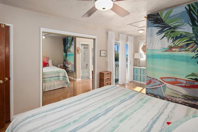 1855 Rubenstein Dr, Cardiff By The Sea, CA 92007 - bedroom with wood finished floors, ceiling fan, and baseboards