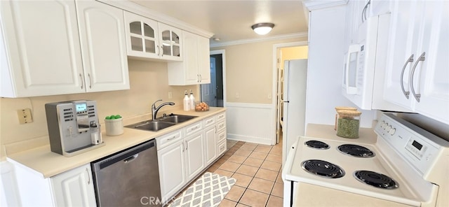 623 Church Pl Unit 3, Redlands, CA 92374 - kitchen with white range with electric stovetop, dishwasher, a sink, white cabinetry, and light countertops