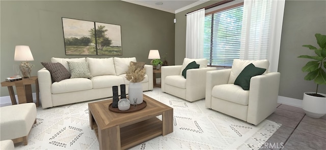 623 Church Pl Unit 3, Redlands, CA 92374 - living area featuring crown molding, baseboards, and light tile patterned flooring