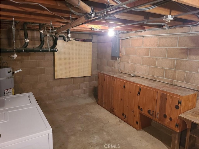 29348 123rd St E, Pearblossom, CA 93553 - unfinished below grade area featuring washer / dryer, secured water heater, and electric panel