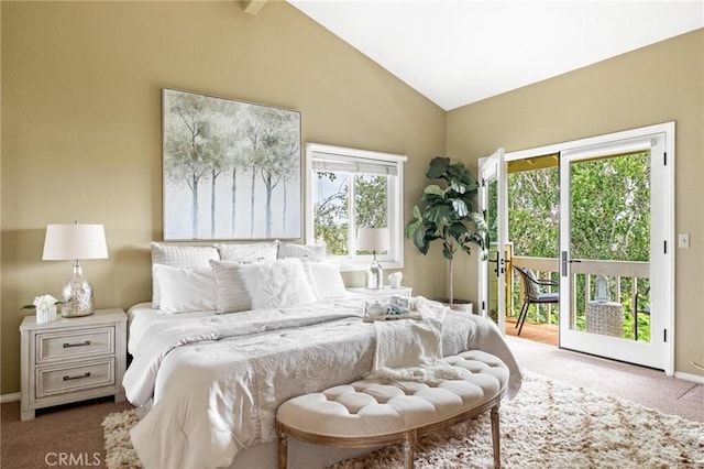 1909 Belmont Ln Unit B, Redondo Beach, CA 90278 - bedroom featuring access to exterior, carpet floors, vaulted ceiling, and baseboards