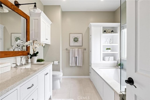 1909 Belmont Ln Unit B, Redondo Beach, CA 90278 - full bath featuring baseboards, toilet, tile patterned floors, a garden tub, and vanity