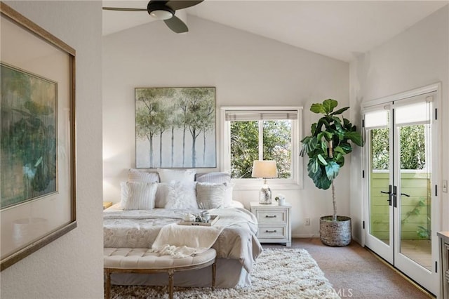 1909 Belmont Ln Unit B, Redondo Beach, CA 90278 - carpeted bedroom with access to outside, vaulted ceiling, and ceiling fan