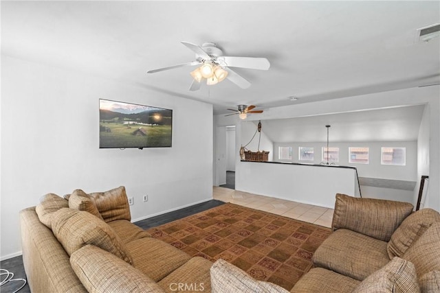 23633 Breezy Meadow Ct, Moreno Valley, CA 92557 - living area featuring ceiling fan, tile patterned flooring, and baseboards