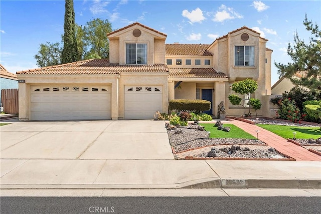 23633 Breezy Meadow Ct, Moreno Valley, CA 92557 - mediterranean / spanish-style home with a tiled roof, driveway, stucco siding, and a garage