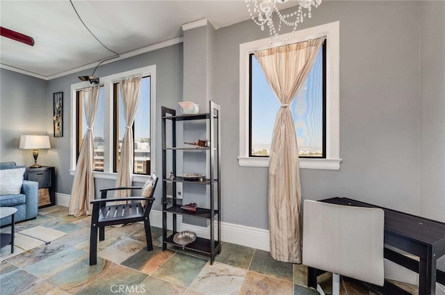 315 W 3rd St Unit 1003, Long Beach, CA 90802 - office featuring stone tile floors, baseboards, healthy amount of natural light, and ornamental molding