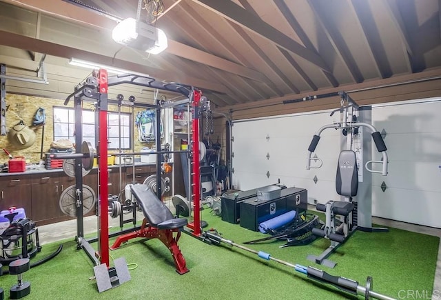 2444 Via Dieguenos, Alpine, CA 91901 - workout area featuring a garage and vaulted ceiling
