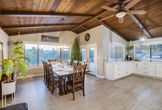 2444 Via Dieguenos, Alpine, CA 91901 - dining area featuring wooden ceiling, baseboards, a ceiling fan, and healthy amount of natural light