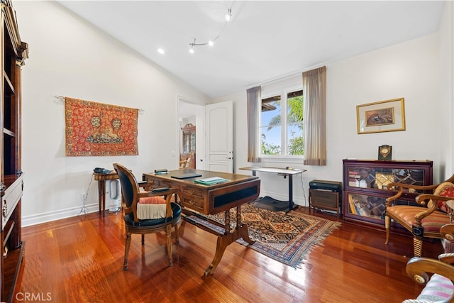 1502 Paseo La Cresta, Palos Verdes Estates, CA 90274 - office area featuring vaulted ceiling, wood finished floors, and baseboards