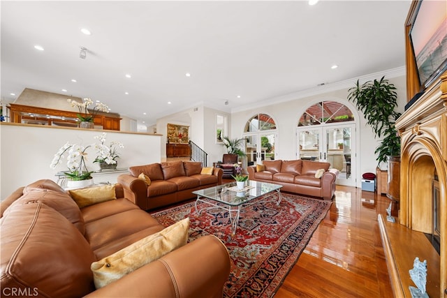 1502 Paseo La Cresta, Palos Verdes Estates, CA 90274 - living room with recessed lighting, ornamental molding, and wood finished floors