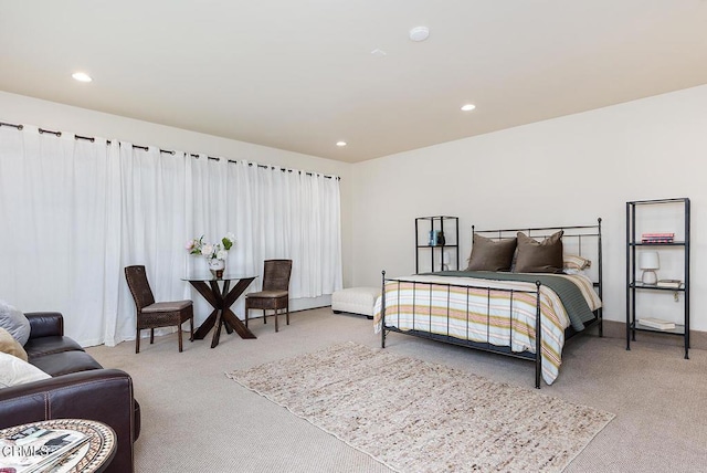 bedroom featuring carpet floors and recessed lighting