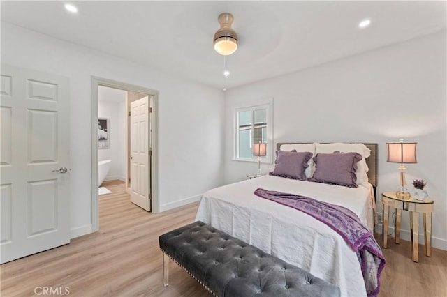 5331 E Ocean Blvd, Long Beach, CA 90803 - bedroom featuring light wood-style floors, baseboards, recessed lighting, and ensuite bathroom