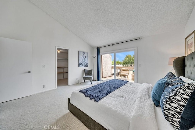 109 N Nicholson Ave Unit A, Monterey Park, CA 91755 - bedroom with access to exterior, carpet flooring, a textured ceiling, a walk in closet, and high vaulted ceiling