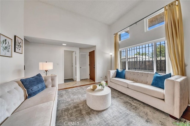 109 N Nicholson Ave Unit A, Monterey Park, CA 91755 - living area with a high ceiling, a textured ceiling, and baseboards