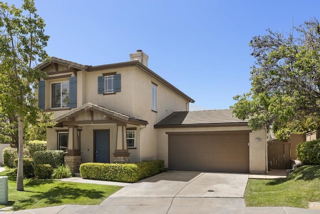 1109 Chimney Flats Ln, Chula Vista, CA 91915 - view of front of property featuring driveway, a chimney, stucco siding, and a tiled roof