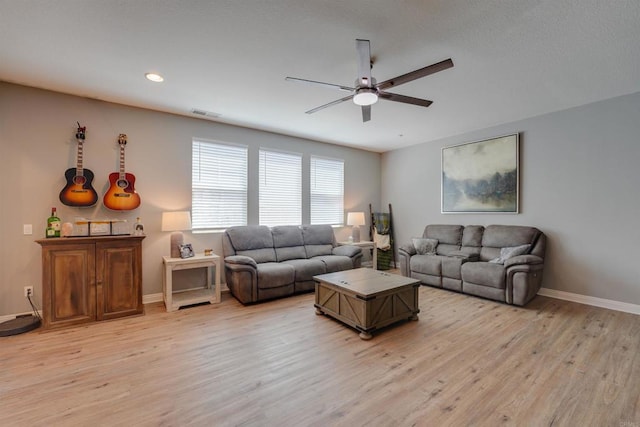 178 Via Montisi, Santee, CA 92071 - living area with ceiling fan, light wood-style flooring, baseboards, and recessed lighting