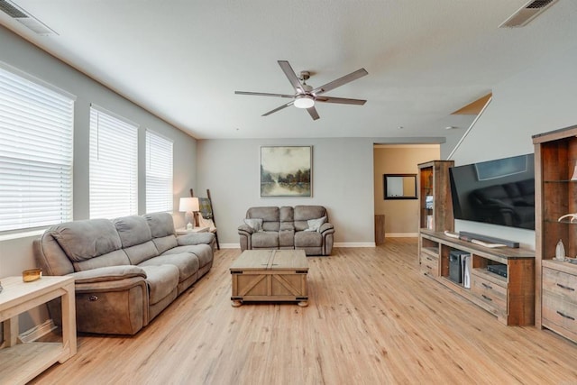 178 Via Montisi, Santee, CA 92071 - living area with light wood-style flooring, a ceiling fan, and baseboards