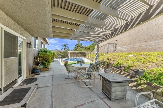 view of patio featuring a fenced backyard and a pergola