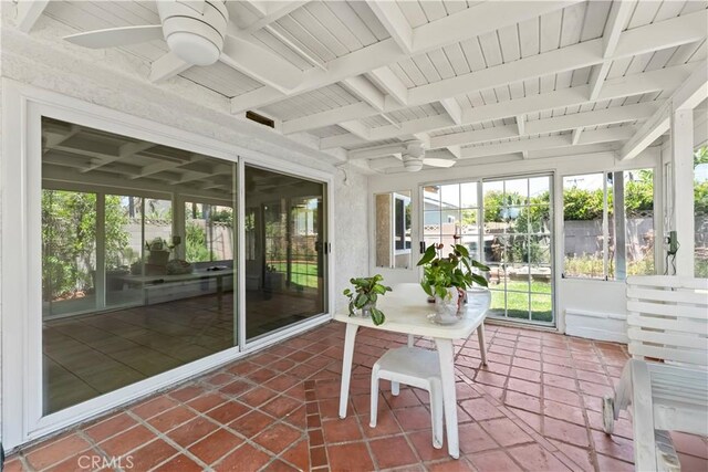 1467 W Southgate Ave, Fullerton, CA 92833 - sunroom with a ceiling fan, plenty of natural light, and beamed ceiling