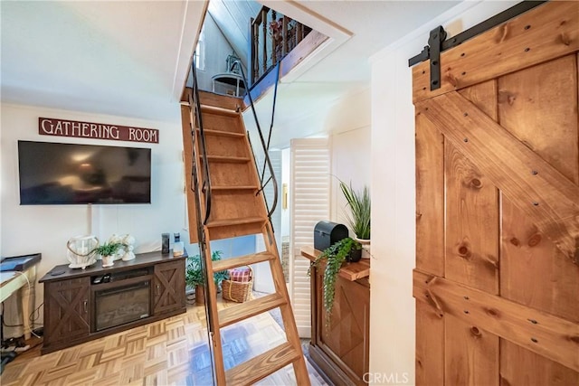 795 Glen View Ln, Twin Peaks, CA 92391 - stairway with a barn door