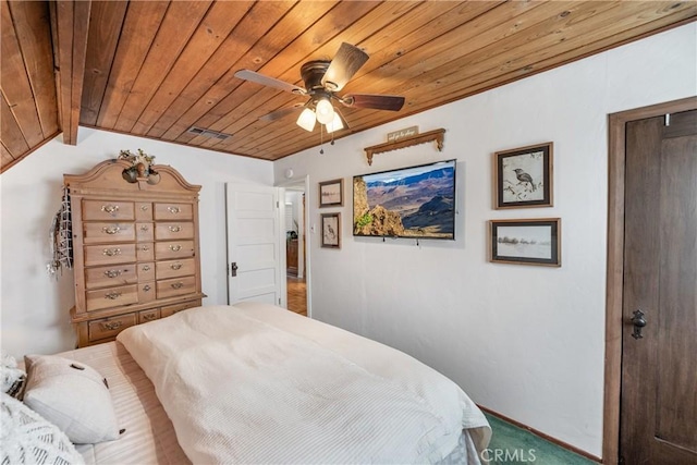 795 Glen View Ln, Twin Peaks, CA 92391 - carpeted bedroom with wooden ceiling and a ceiling fan