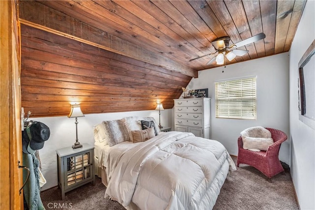 795 Glen View Ln, Twin Peaks, CA 92391 - carpeted bedroom featuring wood ceiling, vaulted ceiling, and a ceiling fan