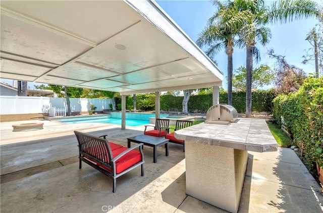 fenced backyard with a patio