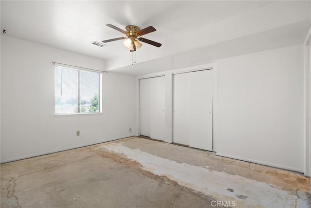 6383 Harvey Rd, Paradise, CA 95969 - unfurnished bedroom featuring two closets and a ceiling fan