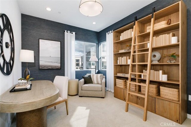 73 Culture, Irvine, CA 92618 - sitting room featuring carpet floors, wallpapered walls, and recessed lighting