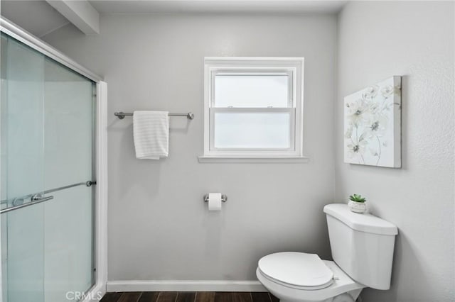 1530 N Grove St, Redlands, CA 92374 - full bath featuring toilet, an enclosed shower, wood finished floors, and baseboards