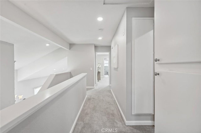 1530 N Grove St, Redlands, CA 92374 - hall featuring recessed lighting, baseboards, carpet flooring, and an upstairs landing