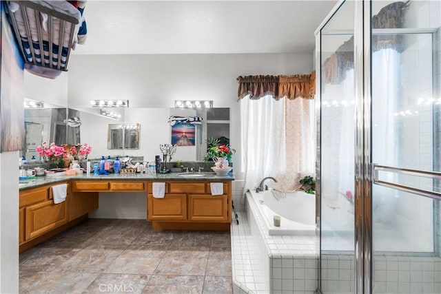 3410 Genoa Pl, Palmdale, CA 93551 - full bath featuring double vanity, a garden tub, and a shower stall