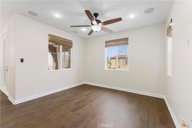20304 Estuary Ln, Newport Beach, CA 92660 - spare room with ceiling fan, baseboards, dark wood-style flooring, and recessed lighting