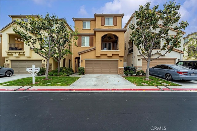20304 Estuary Ln, Newport Beach, CA 92660 - multi unit property featuring stucco siding, a balcony, concrete driveway, and an attached garage
