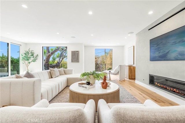 1759 Glenneyre St, Laguna Beach, CA 92651 - living area featuring light wood-style flooring, a glass covered fireplace, plenty of natural light, and recessed lighting