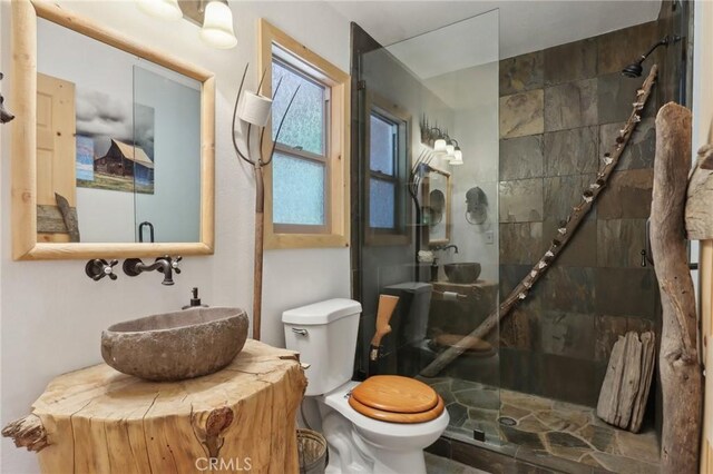 385 Iris Dr, Twin Peaks, CA 92391 - bathroom featuring a shower stall, toilet, and vanity