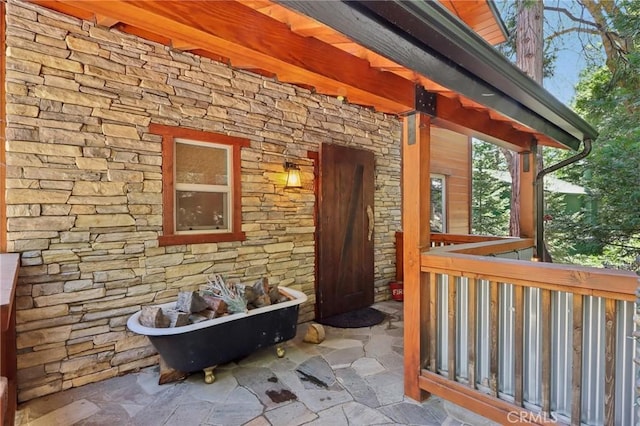 385 Iris Dr, Twin Peaks, CA 92391 - property entrance with stone siding