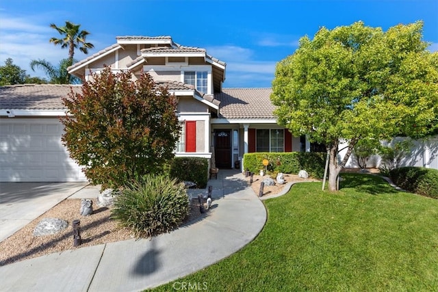 12427 Stardell Ln, Yucaipa, CA 92399 - view of front of house with a tiled roof, a front yard, and stucco siding