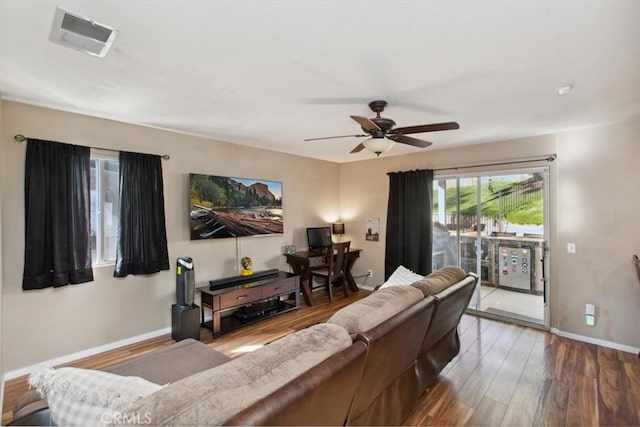 12427 Stardell Ln, Yucaipa, CA 92399 - living room with baseboards, wood finished floors, and a ceiling fan