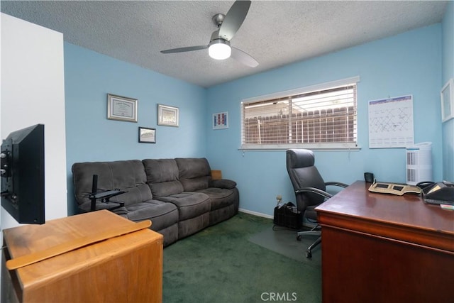8529 Brunswick Ave, Riverside, CA 92504 - home office featuring carpet flooring, a ceiling fan, a textured ceiling, and baseboards