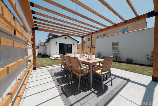3448 Ferncroft Rd, Los Angeles, CA 90039 - view of patio / terrace featuring outdoor dining area, an outbuilding, and a pergola