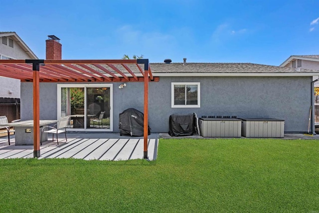 15576 Paseo Ajanta, San Diego, CA 92129 - back of property featuring a pergola, stucco siding, a yard, and a chimney