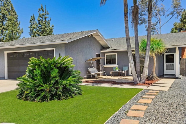 15576 Paseo Ajanta, San Diego, CA 92129 - view of front of property featuring an attached garage, stucco siding, a front yard, a shingled roof, and concrete driveway