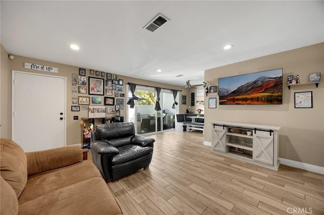 19836 White Spring Ln, Yorba Linda, CA 92886 - living room featuring baseboards, light wood-type flooring, recessed lighting, and a ceiling fan