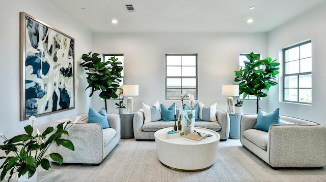 living area with recessed lighting