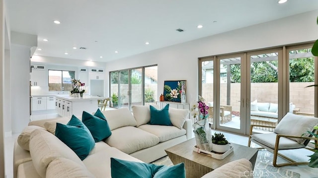living area with recessed lighting