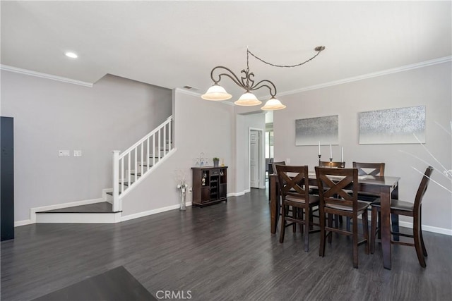 893 Whimbrel Way, Perris, CA 92571 - dining room with stairway, ornamental molding, wood finished floors, baseboards, and recessed lighting