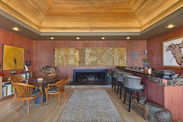 567 Gage Ln, San Diego, CA 92106 - bar area with a tray ceiling, a premium fireplace, and wood finished floors