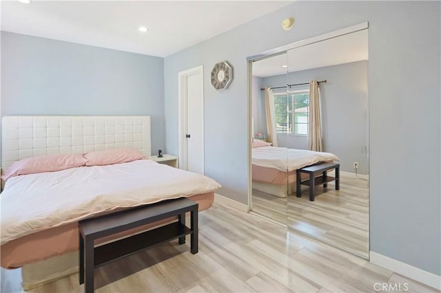 6916 Claire Ave, Reseda, CA 91335 - bedroom featuring a closet, baseboards, light wood-style floors, and recessed lighting