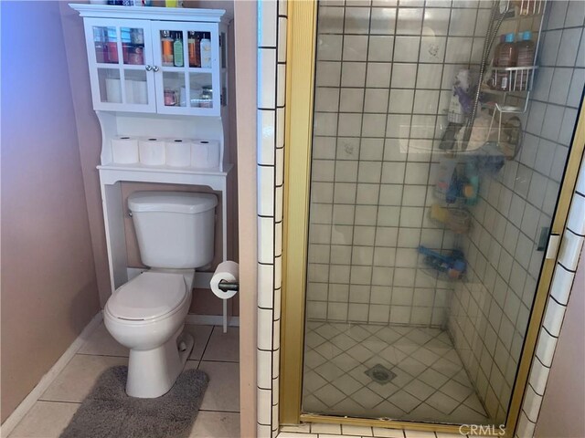 7218 Dalscote St, Hesperia, CA 92345 - bathroom featuring tile patterned floors, a shower stall, toilet, and baseboards
